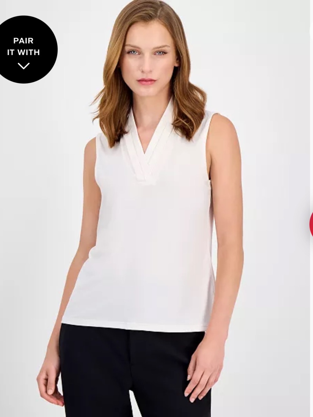 Anne Klein Sleeveless V-Neck Knit Shell in White